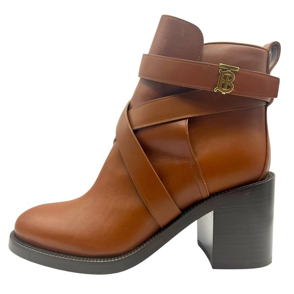 BURBERRY Pryle TB Monogram Leather Ankle Boots Brown Size 37EU 7US - Picture 1 of 16